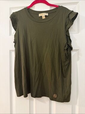 Michael Kors Olive Green Ruffle Sleeve Tank Top